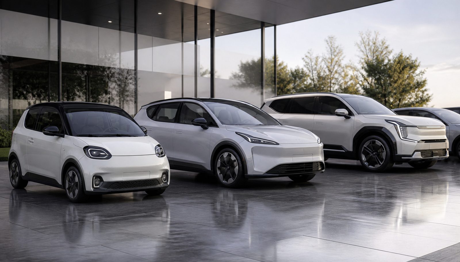 Plusieurs voitures électriques garées, illustration d'un article d'avis sur la voiture électrique