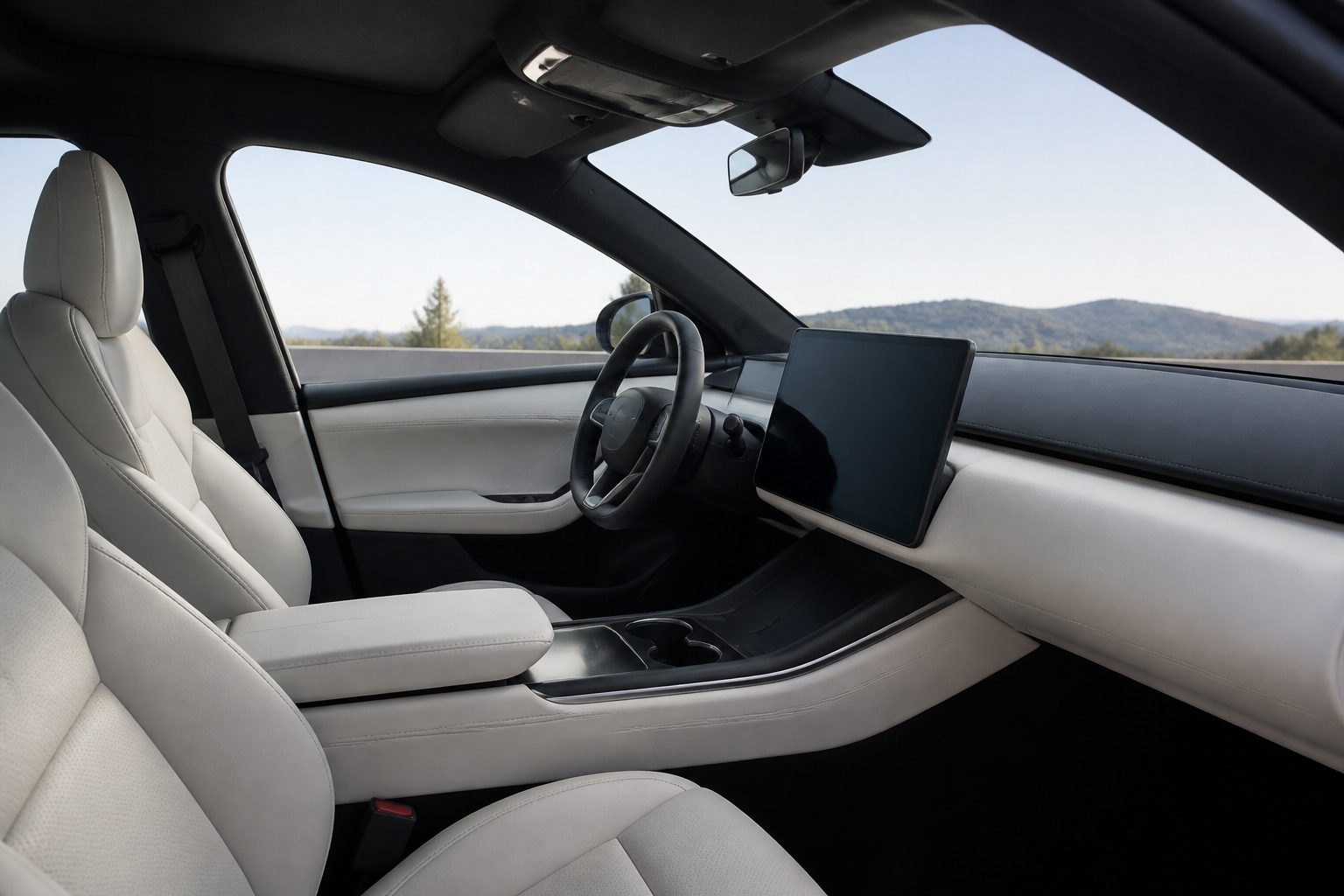 Habitacle moderne d'une voiture électrique avec écran tactile central